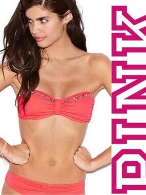 Victoria's Secret PINK | Studded Strapless Coral Bikini Top | Size Small